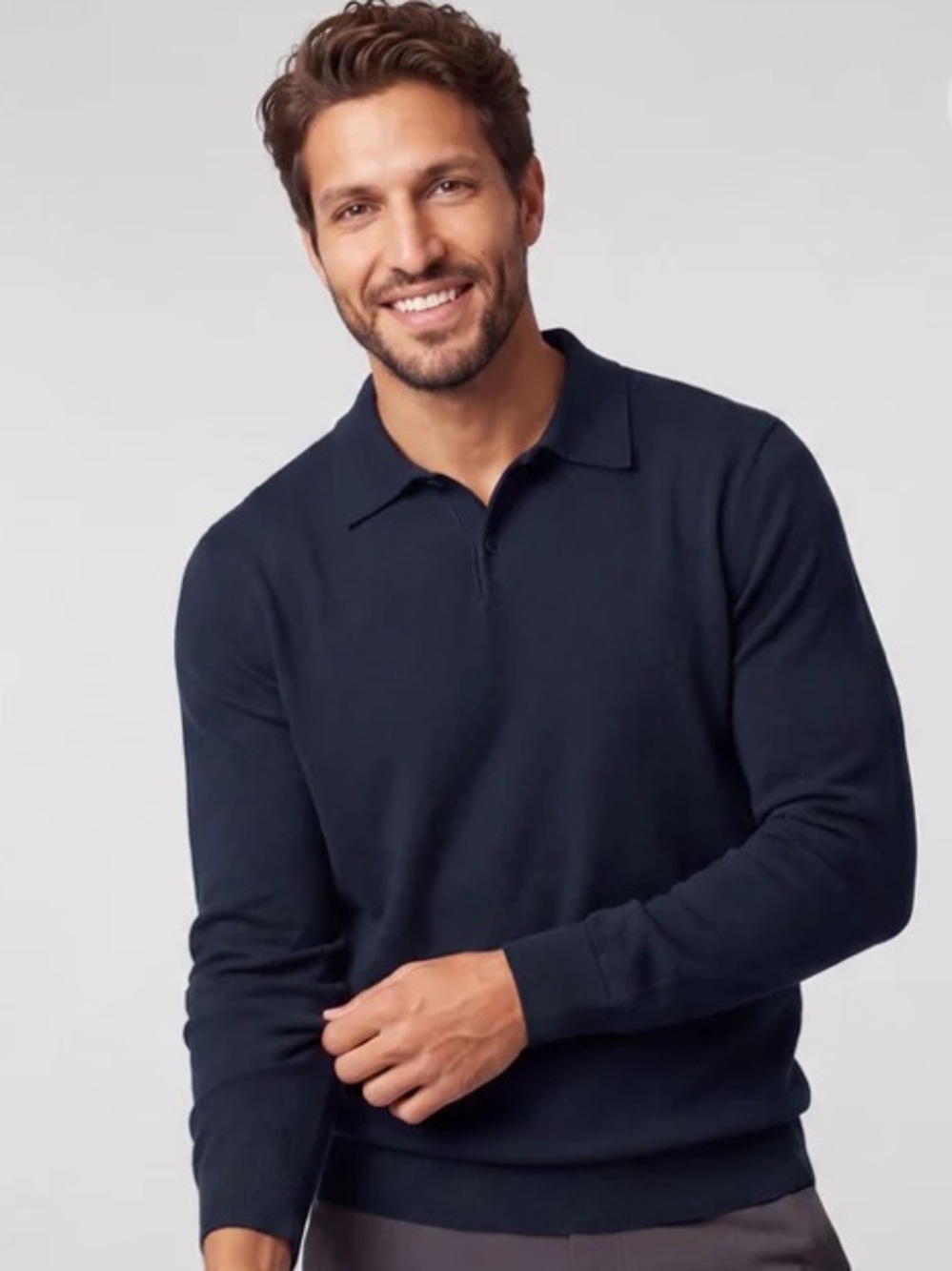 Banana Republic Johnny Collar Men's Navy Long-Sleeve Polo Sweater